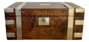 Antique Victorian Burr Walnut Brass Bounded Writing Box, 1860