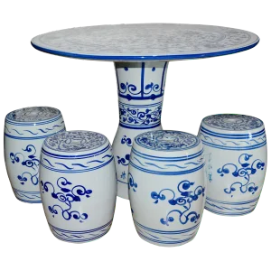 Chinese Hand-Painted Porcelain Garden Table and Stools