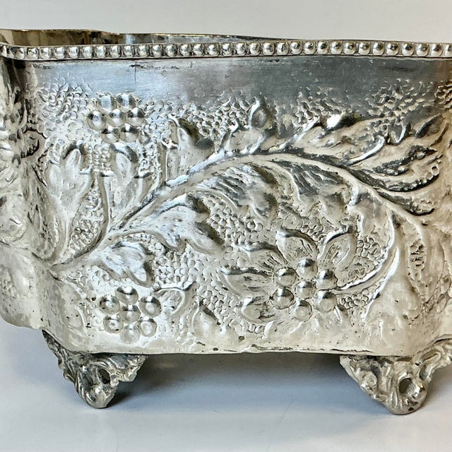 Metal Late 19th C Antique Hollywood Regency Boho Chic Hand Wrought Hammered Silverplate Planter. For Sale - Image 7 of 15