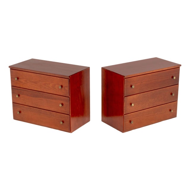 Pair of Modern Cherry-Stained Wood Chests of Drawers For Sale