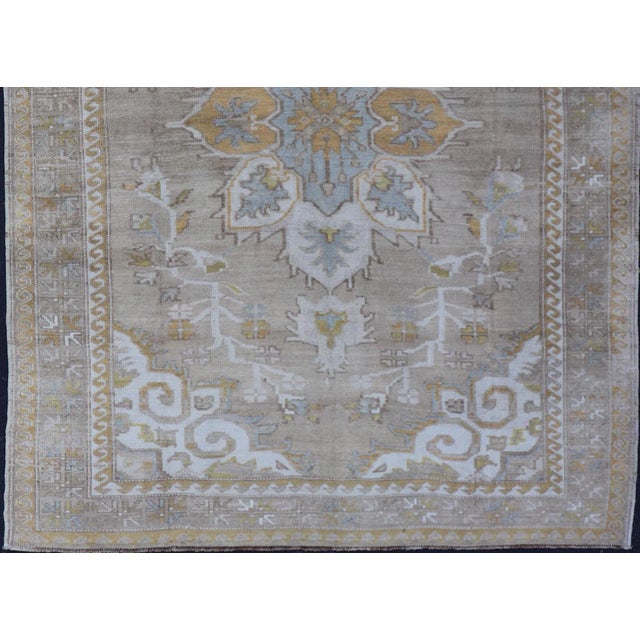 Tribal Mid 20th Century Vintage Hand Knotted Turkish Oushak Kars in Earthy Tones and Yellow Colors For Sale - Image 3 of 12