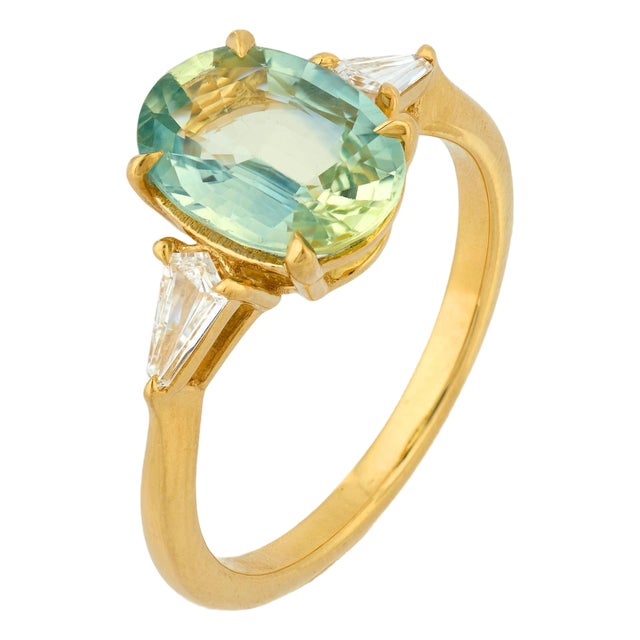 Mid 20th Century Gia 3.03 Carat No Heat Sapphire Diamond 18k Yellow Gold Ring, Size 6.5 For Sale