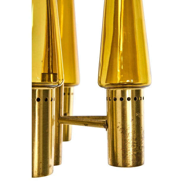 Mid-Century Modern Ceiling Lamp in Brass and Amber Colored Glass by Hans-Agne Jakobsson for Hans-Agne Jakobsson Ab Markaryd, 1950s For Sale - Image 3 of 5