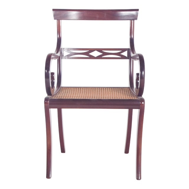 English Mahogany Armchair with Straw Seat, 1890s For Sale