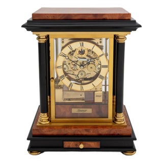 Kieninger Ebonized & Burlwood Table Clock For Sale