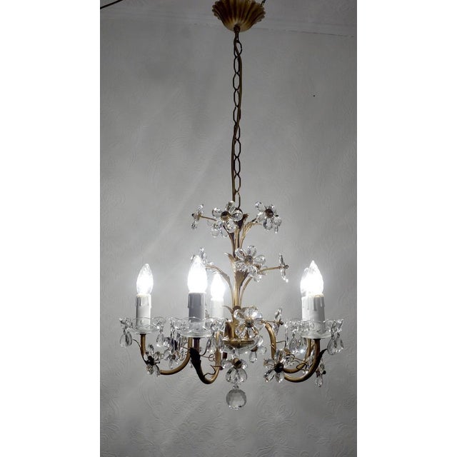 Antique Italian Gold-Plated Metal Crystal Flowers Chandelier, 1950s For Sale - Image 14 of 17
