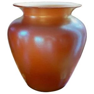 Durand Irredescent Art Deco Orange and Gold Glass Vase