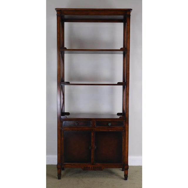 Hickory White Regency Style Mahogany Etagere Bookcase With Leather