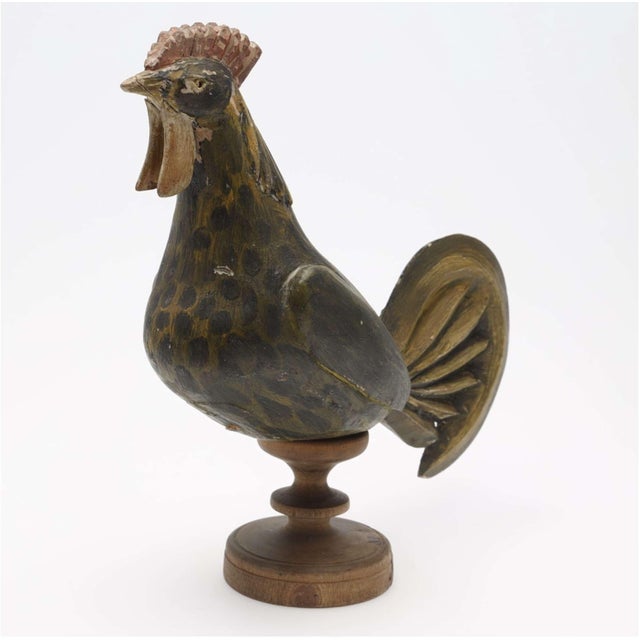 Hen & Rooster wood carving Early C20th . Hen lays wooden egg , 1917. Rooster is a piggy bank. * Hens beak tip broken. This...