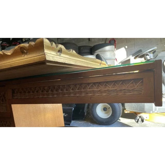 Five-Drawer Desk in Wood and Rattan, 1970s For Sale - Image 10 of 11