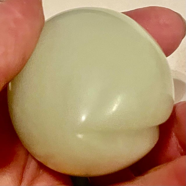 Contemporary Asian Carved Milky Light Green Stone Fruit Plum For Sale - Image 3 of 6