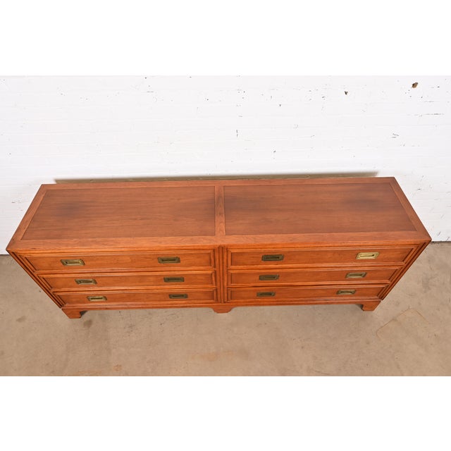 Baker Furniture Hollywood Regency Campaign Walnut Dresser or Credenza For Sale - Image 9 of 12