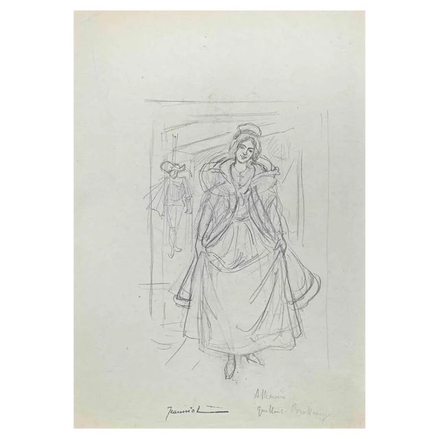 Pierre Georges Jeanniot, Elegant Lady, Original Drawing, 1890s For Sale