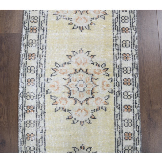 Vintage Turkish Oushak Handmade Wool Cotton Yellow Runner Rug For Sale - Image 6 of 10