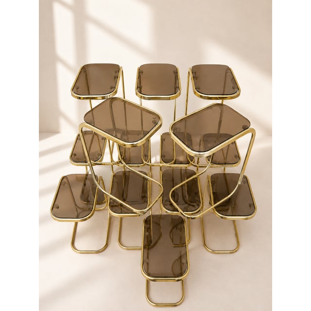 Nesting Side Tables in Brass and Smoked Glass, 1970s, Set of 14 For Sale - Image 6 of 6