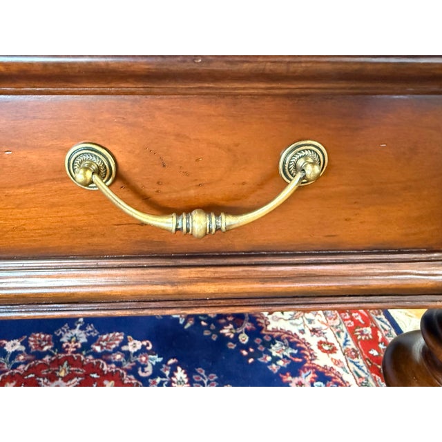 Ethan Allen Ethan Allen Traditional Leather Top Writing Desk With Turned Legs For Sale - Image 4 of 10