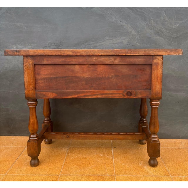 1940s 1940s Spanish Renaissance Low Console Table with Carved Front and Single Drawer For Sale - Image 5 of 13