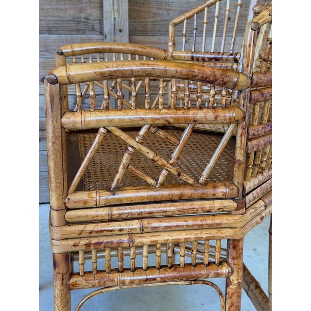 Wood A Pair-Restored Thomasville Brighton Pavilion Scorched Bamboo Armchairs For Sale - Image 7 of 12