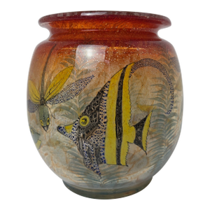 1930s Ernst Hantich Johnolyth Monumental Glass Vase Fish Dragonfly Bohemian Czech