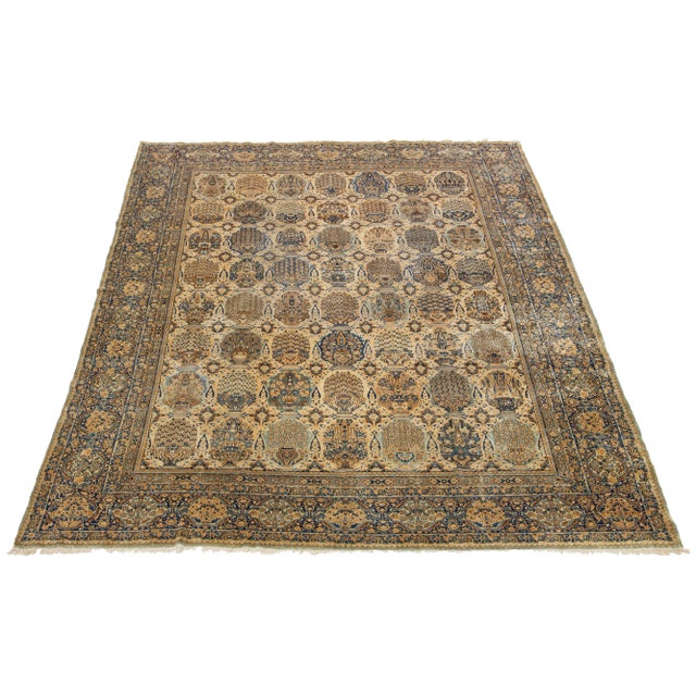 Tan Antique Persian Kerman Wool Rug With Allover Pattern | Chairish