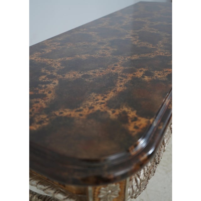 Silver Maitland Smith French Silver & Gold Gilt Faux Marble Top Console Table For Sale - Image 8 of 16