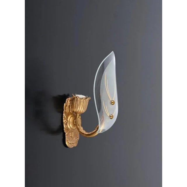 Italian Sconces in Gilded Bronze and Glass, Italy, 1950s, Set of 2 For Sale - Image 3 of 11