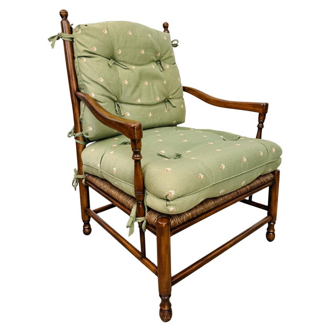 Late 20th Century Custom-Made Country French Ladderback Armchair and Ottoman Set by Calico Corners For Sale - Image 4 of 18