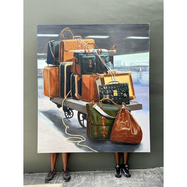 Vintage Monumental Original Still Life of Stacked Luggage For Sale - Image 10 of 12