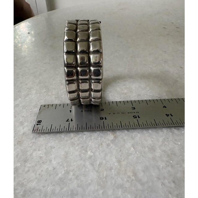 1980s Sterling Silver, Large Solid Mexican Taxco Hinged Cuff Bracelet For Sale In New York - Image 6 of 7