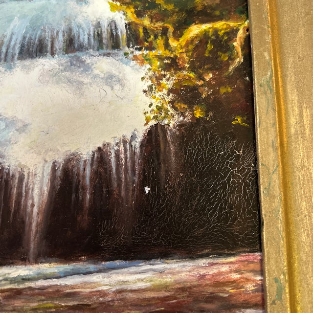 1970s 1970’s Original Impressionist Forest Waterfall Painting For Sale - Image 5 of 5