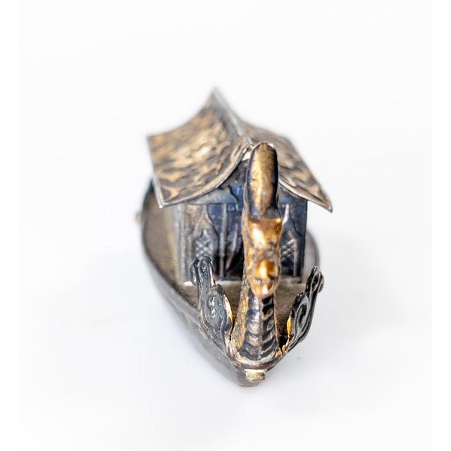 Japanese 20th Century Japanese Sterling Silver Dragon Boat Form Salt or Pepper Shaker For Sale - Image 3 of 8