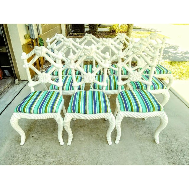 High End Nautical Coastal Twisted Rope Knot Back Striped Dining Room