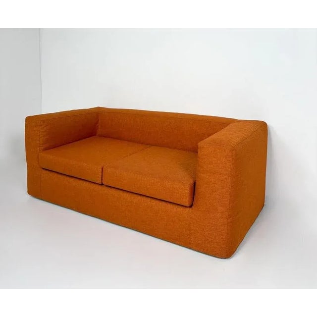 Textile Mid-Century Modern Orange Two-Seater Sofa, 1970s For Sale - Image 7 of 9