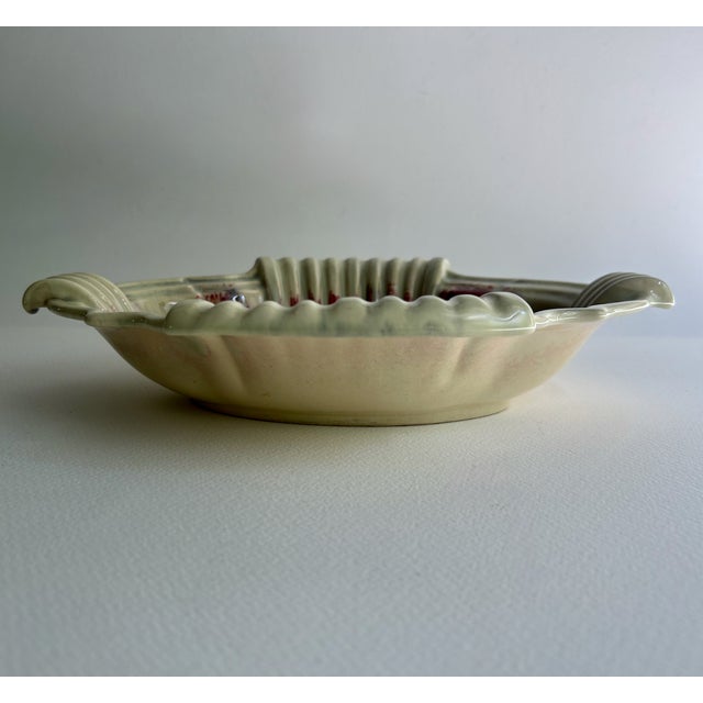 Circa 1940 German Pistachio and Maroon Glazed Art Pottery Bowl. Console. Centerpiece Bowl. Attributed to Jasba Keramik.....
