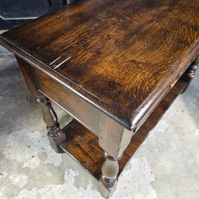 Late 20th Century English Oak Bespoke Console Table With 2 Drawers For Sale - Image 9 of 14