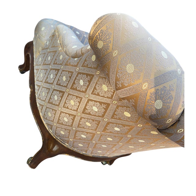 1990s Marge Carson Boudoir Lounge Accent Chair French Tuffed Wingback Armchair Regency For Sale - Image 11 of 14