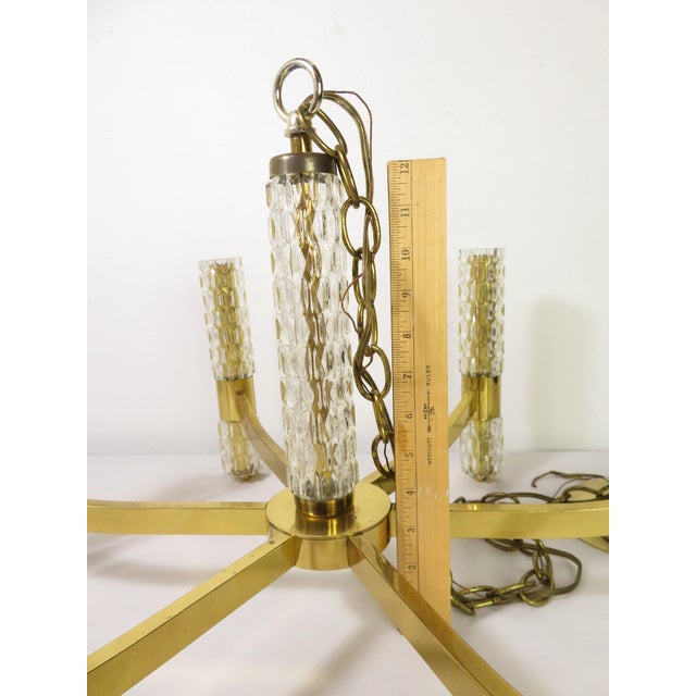 Mid Century Brass & Glass Chandelier ~ Hanging Lamp ~ Sciolari Murano Style For Sale - Image 10 of 18