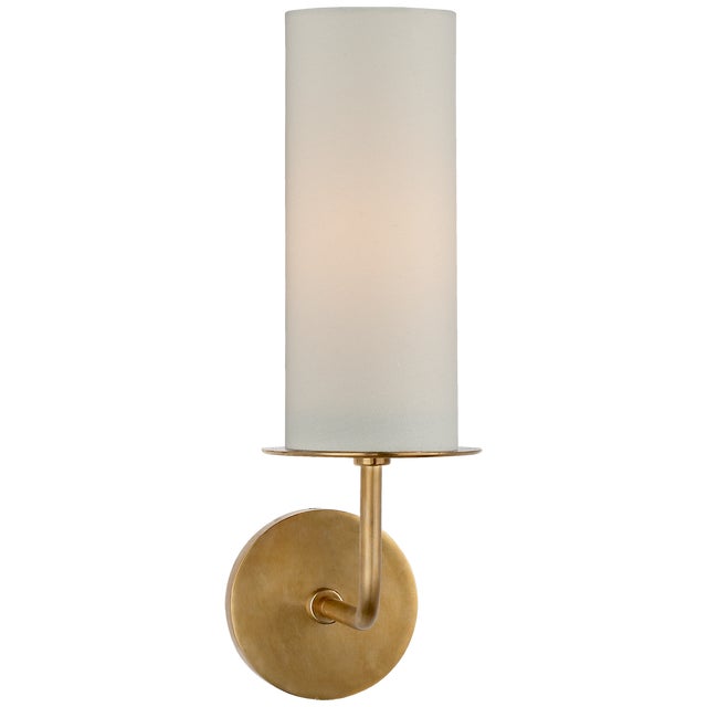 Kate Spade New York for Visual Comfort Signature Larabee Single Sconce in Soft Brass with Cream Linen Shade For Sale