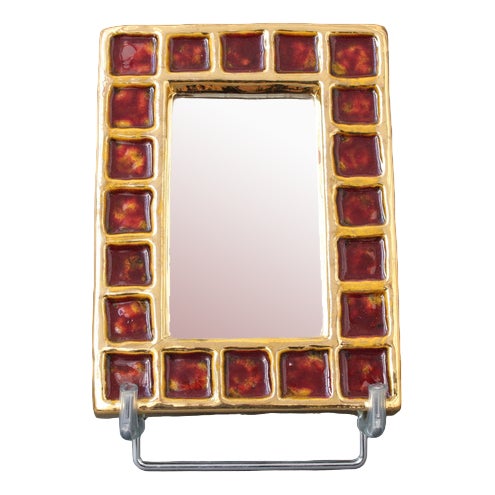 Vintage French Ceramic Mirror by François Lembo, 1970s For Sale
