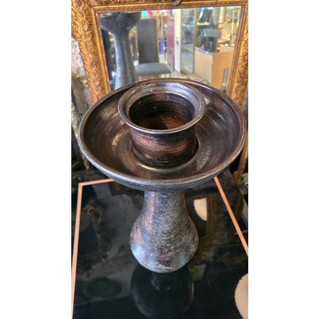 1950s 20th Century Candleholder in Brown-Black Glazed Ceramic by Jean Marais, 1950s For Sale - Image 5 of 12