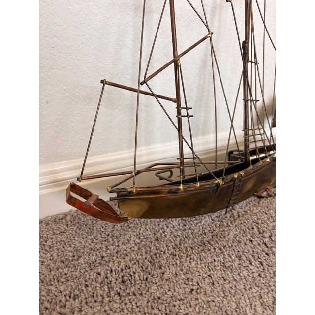 Curtis Jere 1970s Signed Curtis Jere Mid-Century Modern Sailing Ship & Harbor Village Wall Sculpture For Sale - Image 4 of 9