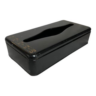 Vintage Metal Black Gold Tissue Box Holder For Sale