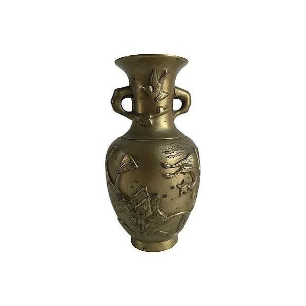 Chinoiserie Vintage Chinese Solid Brass Flying Dragon Vase For Sale - Image 3 of 9