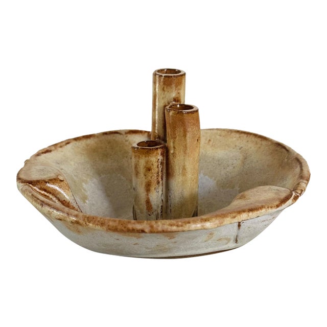 Mid-Century Hand-Thrown and Sculpted Bud-Vase Ikebana in Lotus Design For Sale