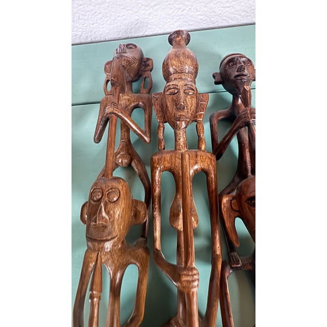 1960s African Ebony Stick Totem Figures, Malawi Tribal Wooden Sculptures 3 Pc For Sale - Image 10 of 15