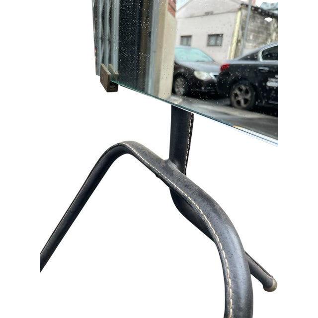 Black Stitched Leather Dressing Mirror by Jacques Adnet, 1950s For Sale - Image 8 of 10