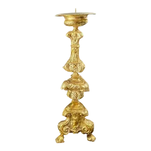 Italian 18th Century Baroque Gilt Copper Candlestick.