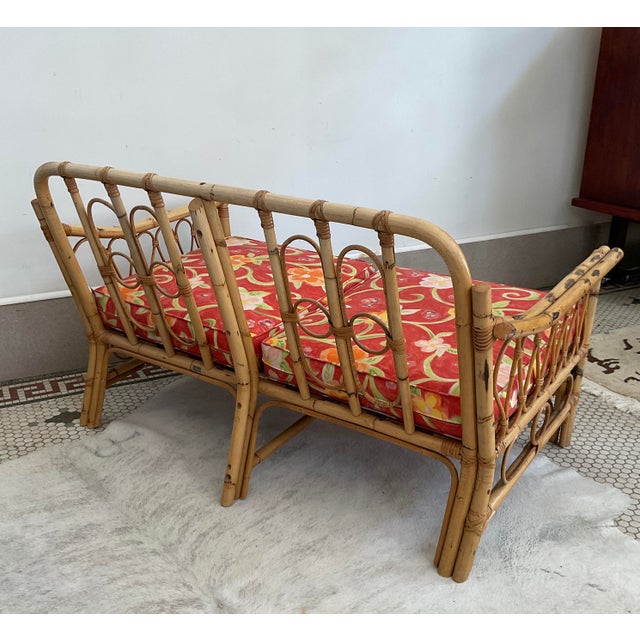 1970s Mid-Century Modern Broyhill Boho Rattan & Bamboo 2-Seater Sofa For Sale - Image 10 of 18