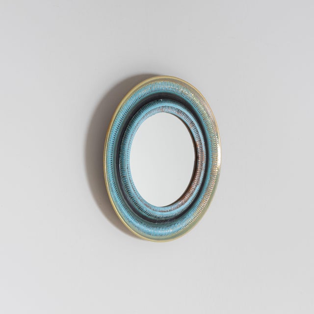 Round Wall Mirror with Ceramic Frame, 1970s For Sale - Image 4 of 11