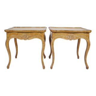 Late 20th Century Pair of Judson Rothschild Italian Rococo Louis XV Style End Tables | Distressed Walnut Finish For Sale